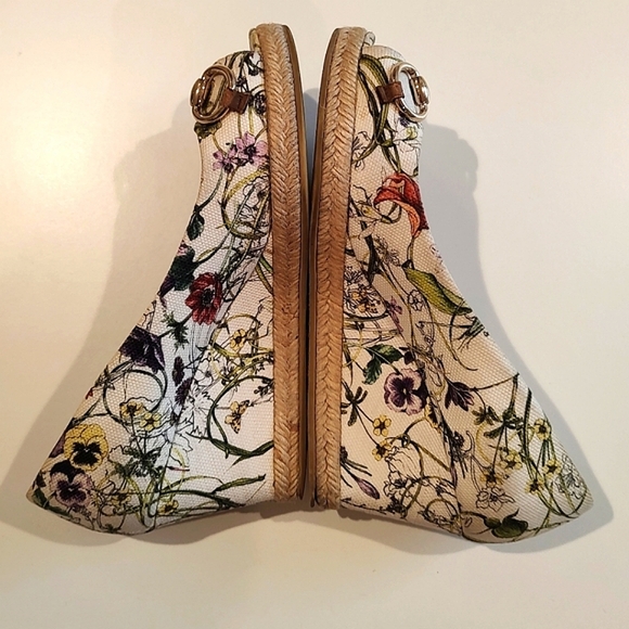 Gucci Authentic Charlotte Floral Wedges Horsebit Hardware Peep Toe 37.5 - Picture 5 of 16